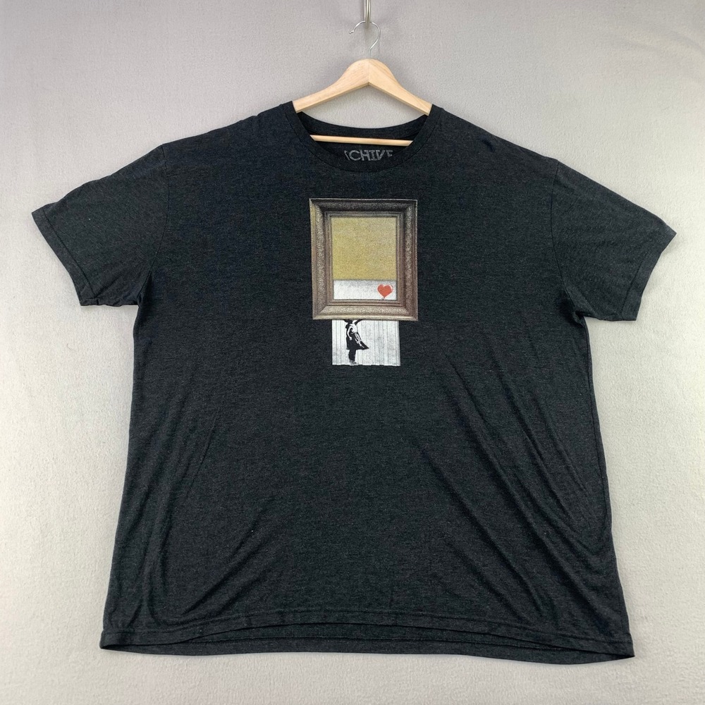 Chive Tees Banksy Girl with Balloon T-Shirt Mens 3XL Gray Graphic Short Sleeve